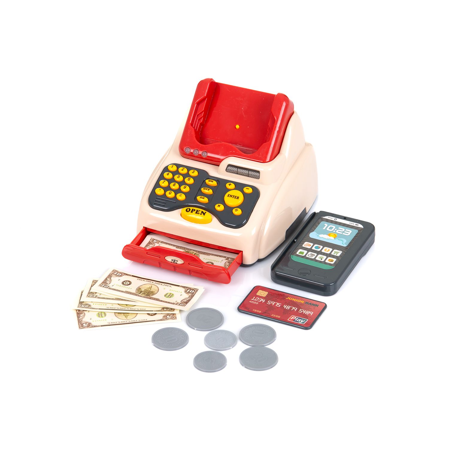 Chipolino Spielzeug Registrierkasse 24-teilig Scanner Kartenleser Obst Korb Geld rot