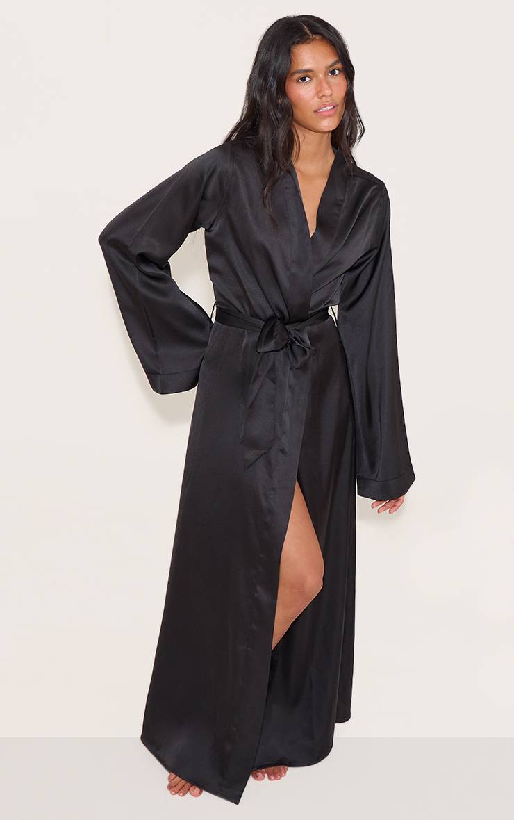 Noir Robe De Nuit Maxi En Satin