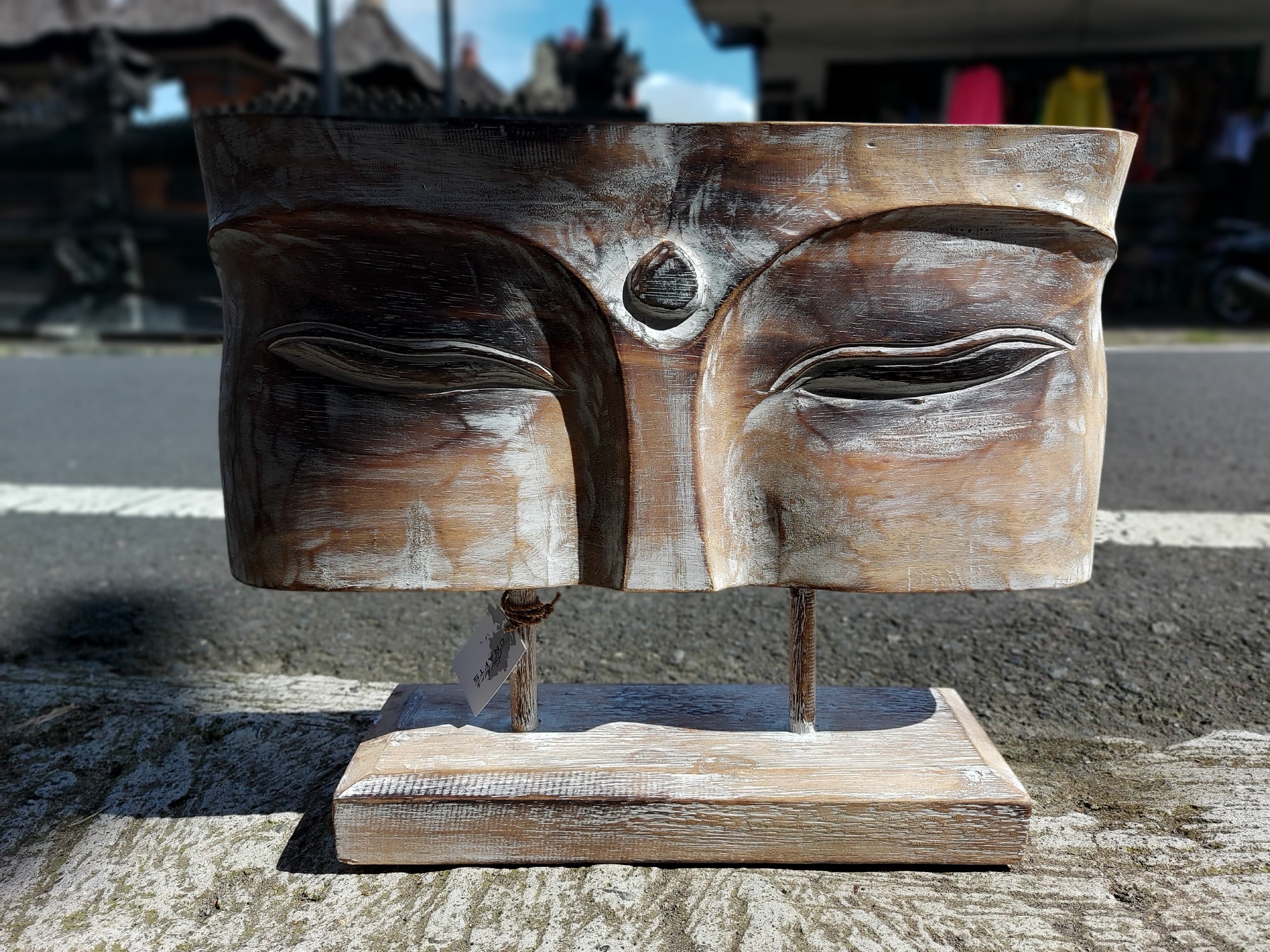 Buddha-Panel 'schlafende Augen', whitewashed, B 40 cm, H 32 cm, L 10 cm von fischer's lagerhaus