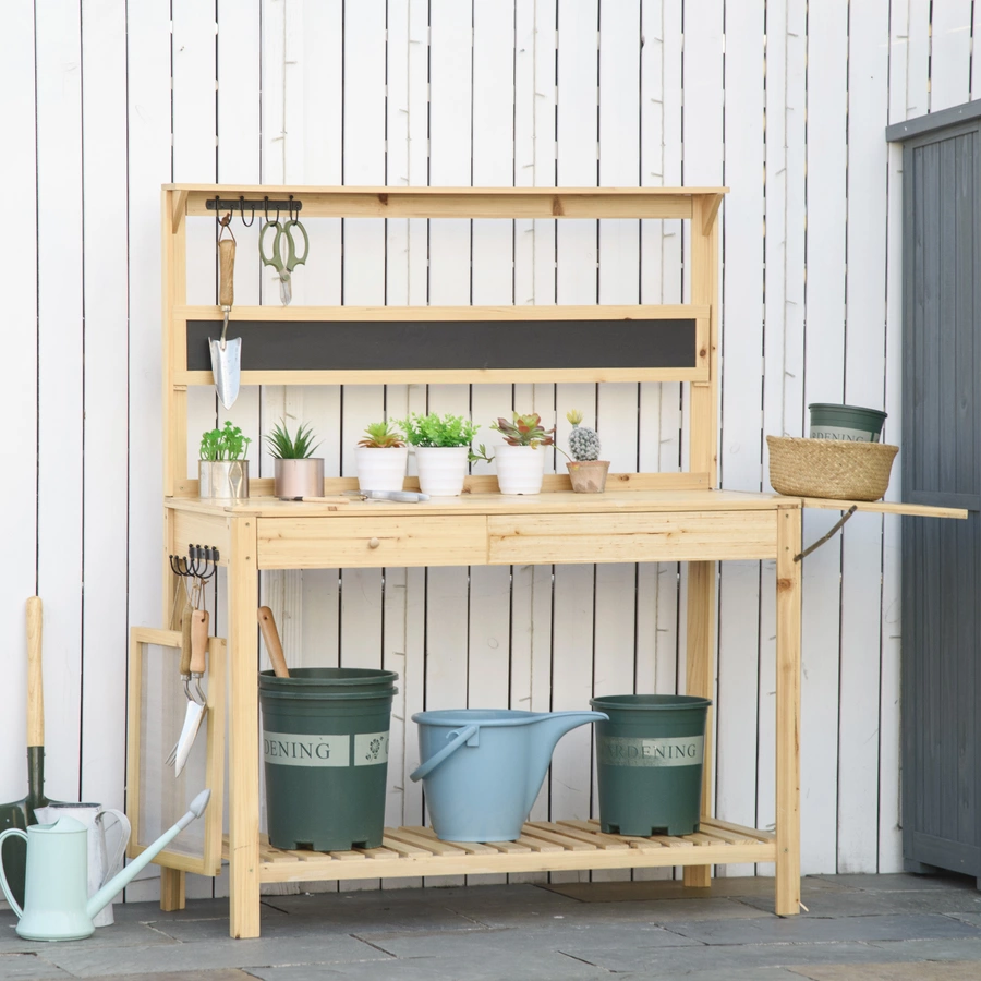 Outsunny Pflanztisch mit Haken natur