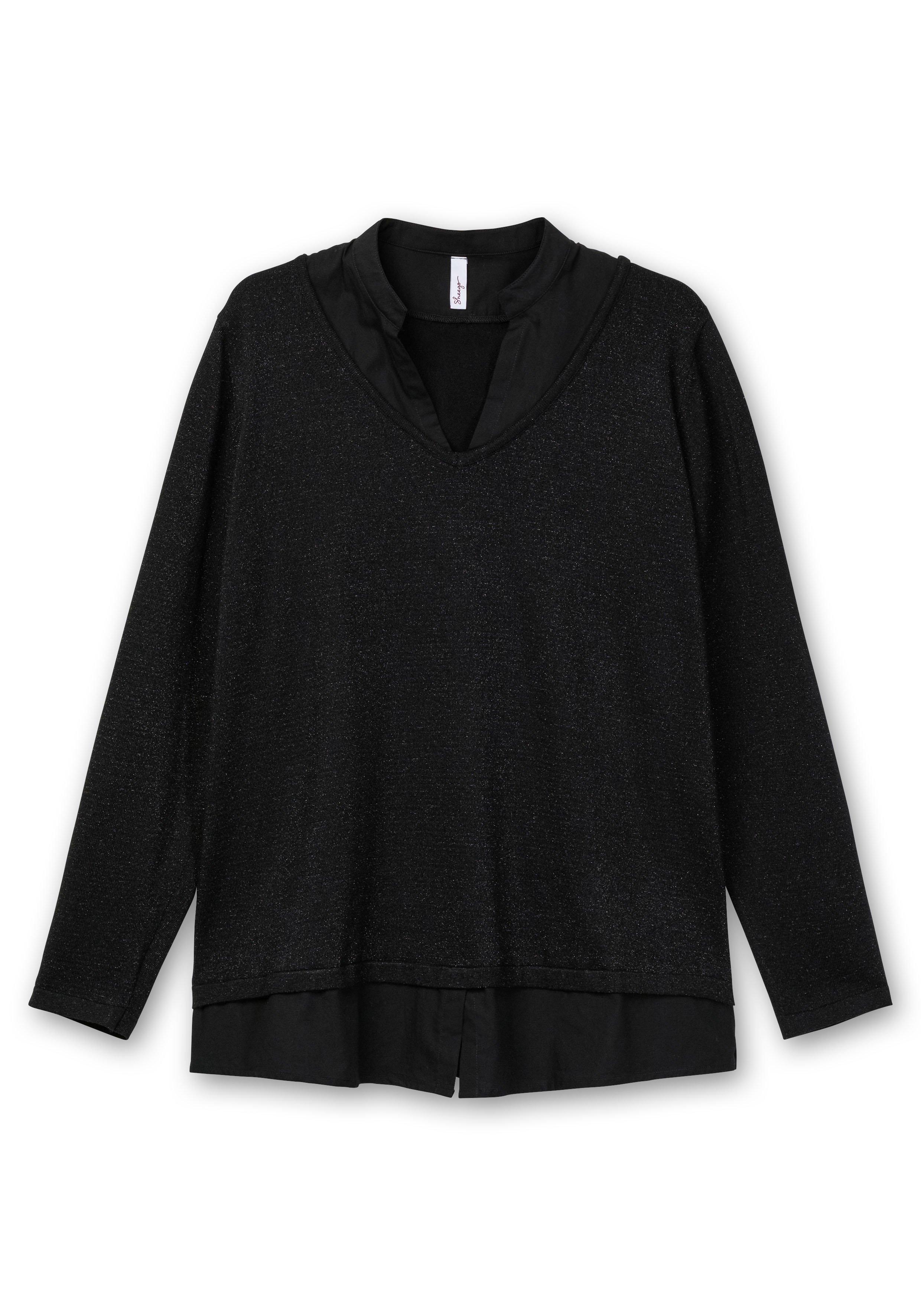 2-in-1-Pullover mit V-Ausschnitt und Glitzergarn