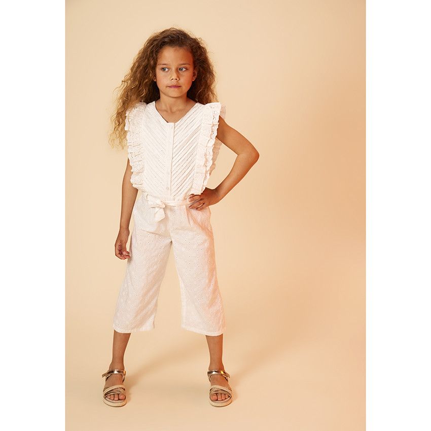 Combinaison longue en broderie anglaise pour fille - Ecru