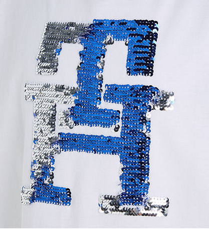 Tommy Hilfiger T-Shirt - Monogramm-Pailletten - White m. Paillet