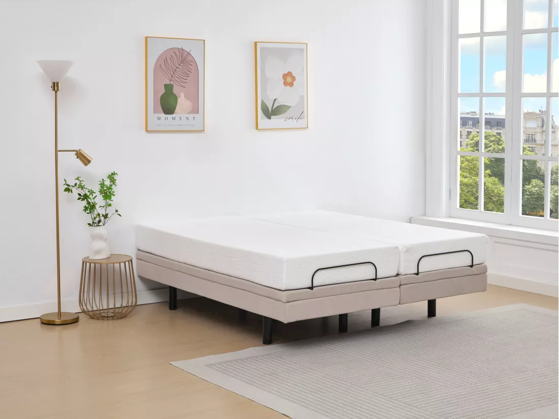 Sommier électrique de relaxation déco - 2 x 90 x 200 cm - Tissu - Beige - ALPANA de YSMÉE