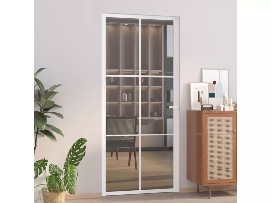 Porte intérieure 93x201,5 cm Blanc Verre ESG et aluminium