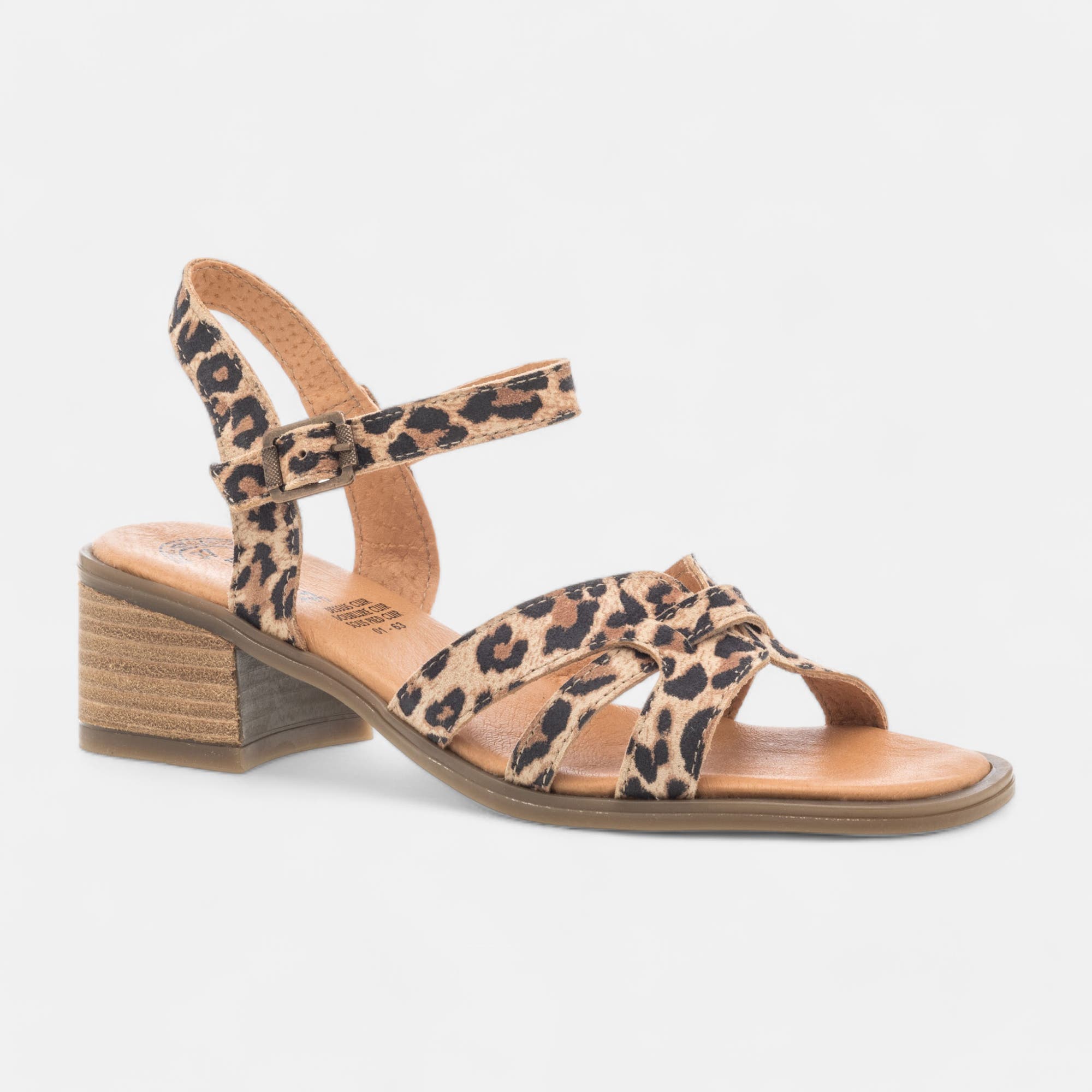 Nu-pieds à talon Femme en cuir cognac