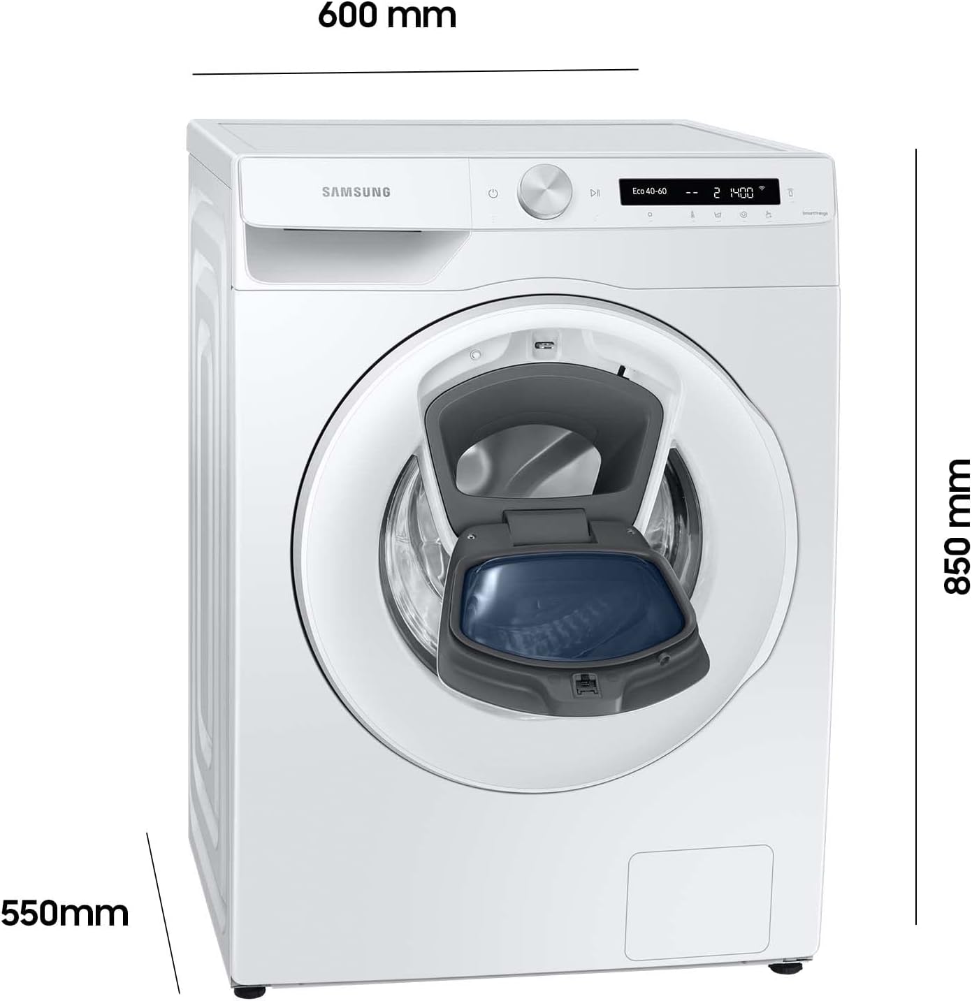 Samsung WW80T554ATW/S2 Waschmaschine, 8 kg, 1400 U/min, Ecobubble, AddWash, WiFi-SmartControl, Hygiene-Dampfprogramm, Weiß
