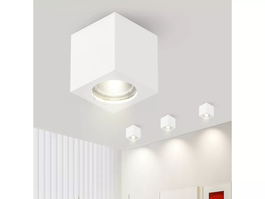 NETTLIFE Spot en saillie blanc GU10 spot en saillie carré 40W plâtre petit plafonnier moderne
