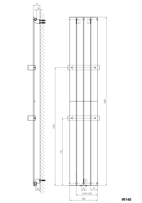 Sapho Colonna radiator mat zwart 30x180cm 614W