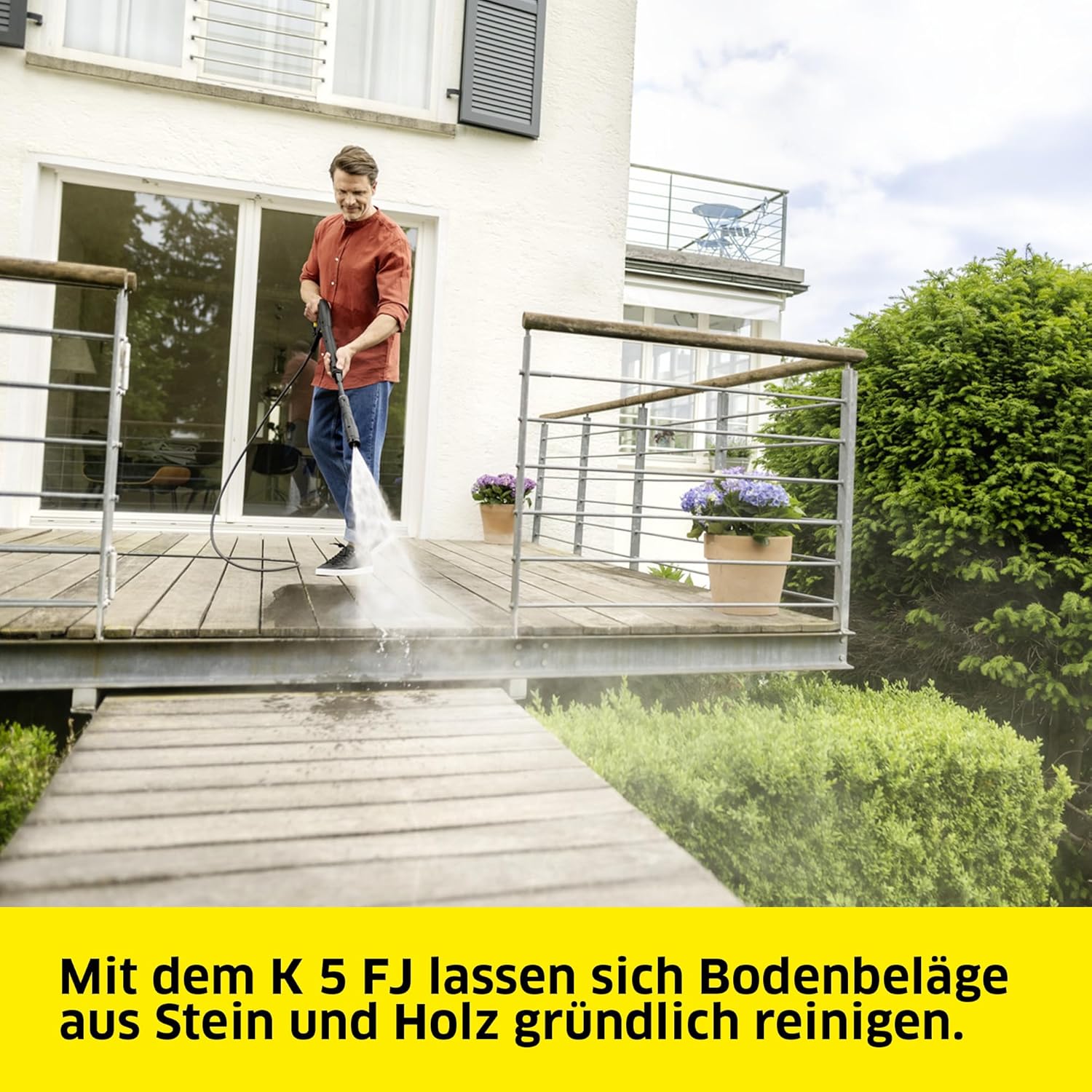 Kärcher Hochdruckreiniger K 5 FJ, Druck: max. 145 bar, Fördermenge: 500 l/h, Flächenleistung: 40 m²/h, Wasserfilter, Gewicht: 6,3 kg, HD-Pistole, HD-Schlauch, Dreckfräser, Vario Power Jet, Schaumdüse