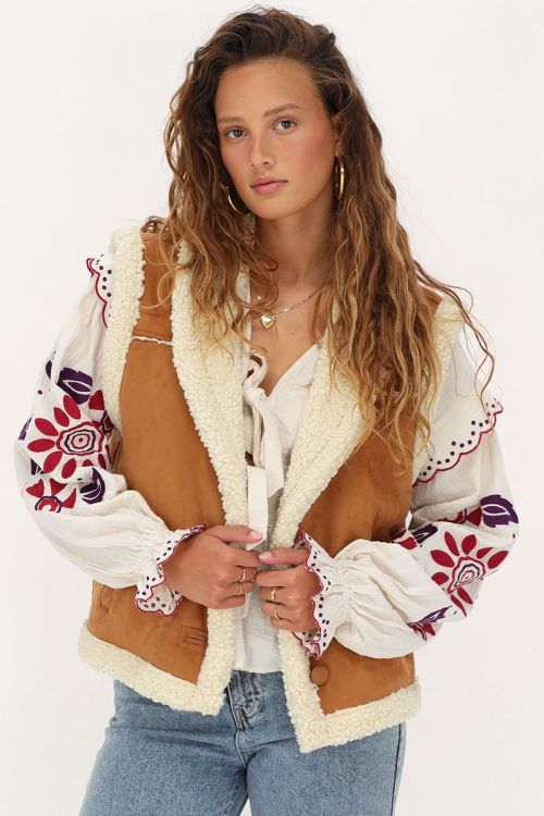Cognac suède teddy gilet
