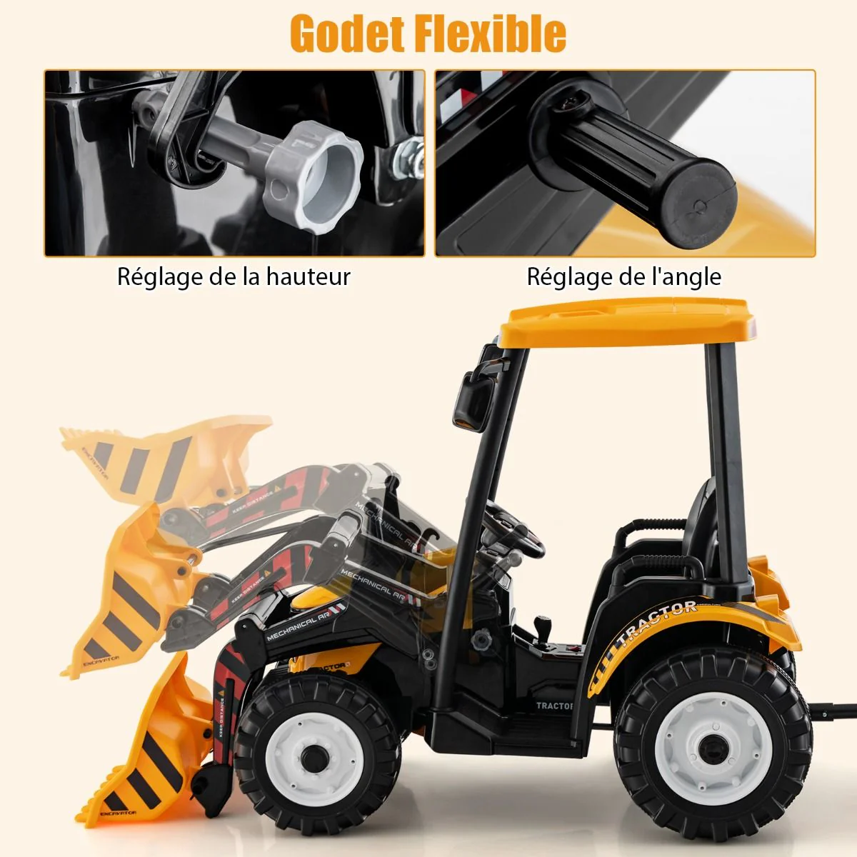 12V Tracteur Électrique Enfants avec Pelle&Remorque Amovible Véhicule Électrique à 6 Roues avec Télécommande & Musique 3-6 km/h pour 3-8 Ans Jaune/Vert