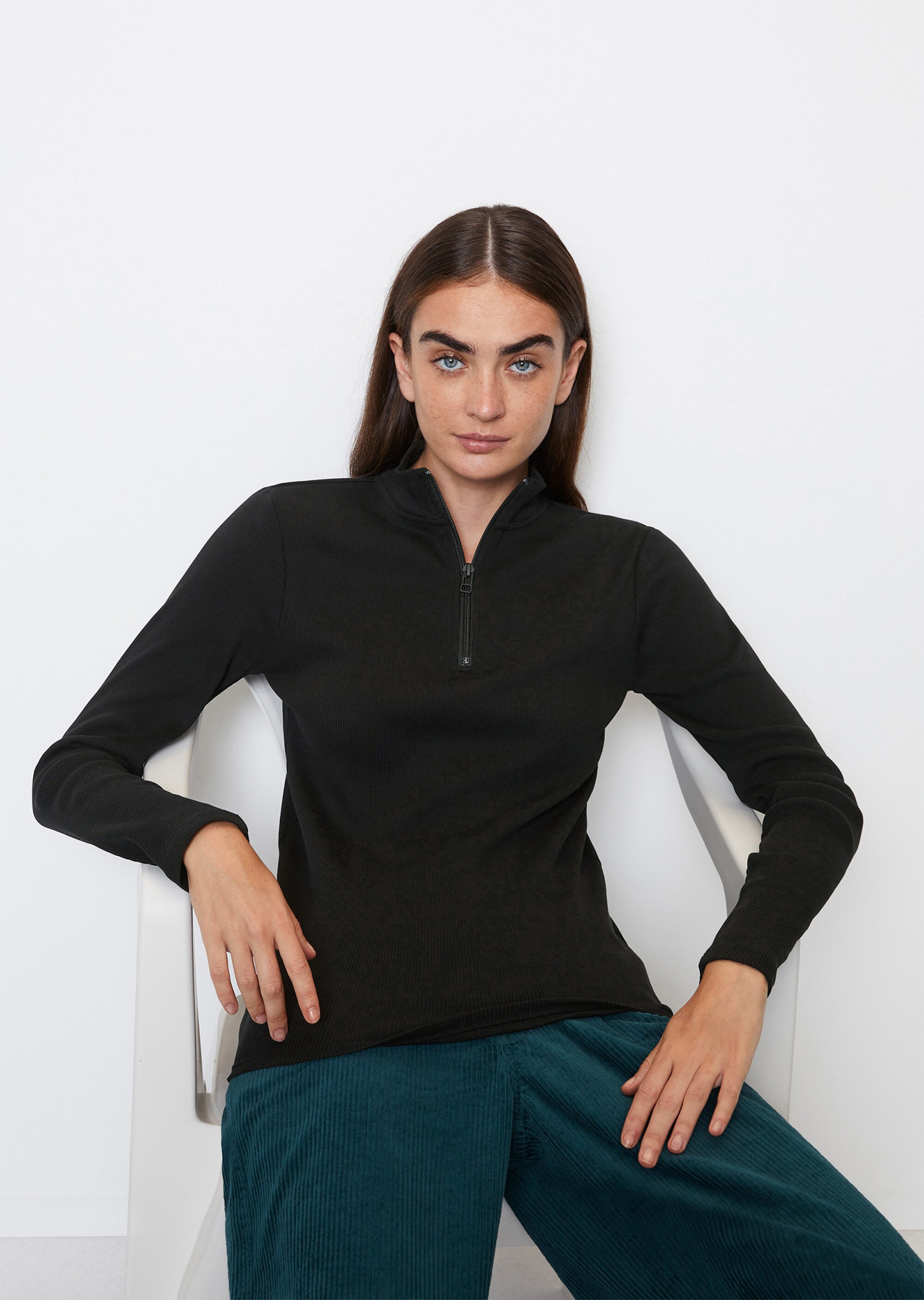 Zip-Longsleeve slim aus softem Rib-Jersey