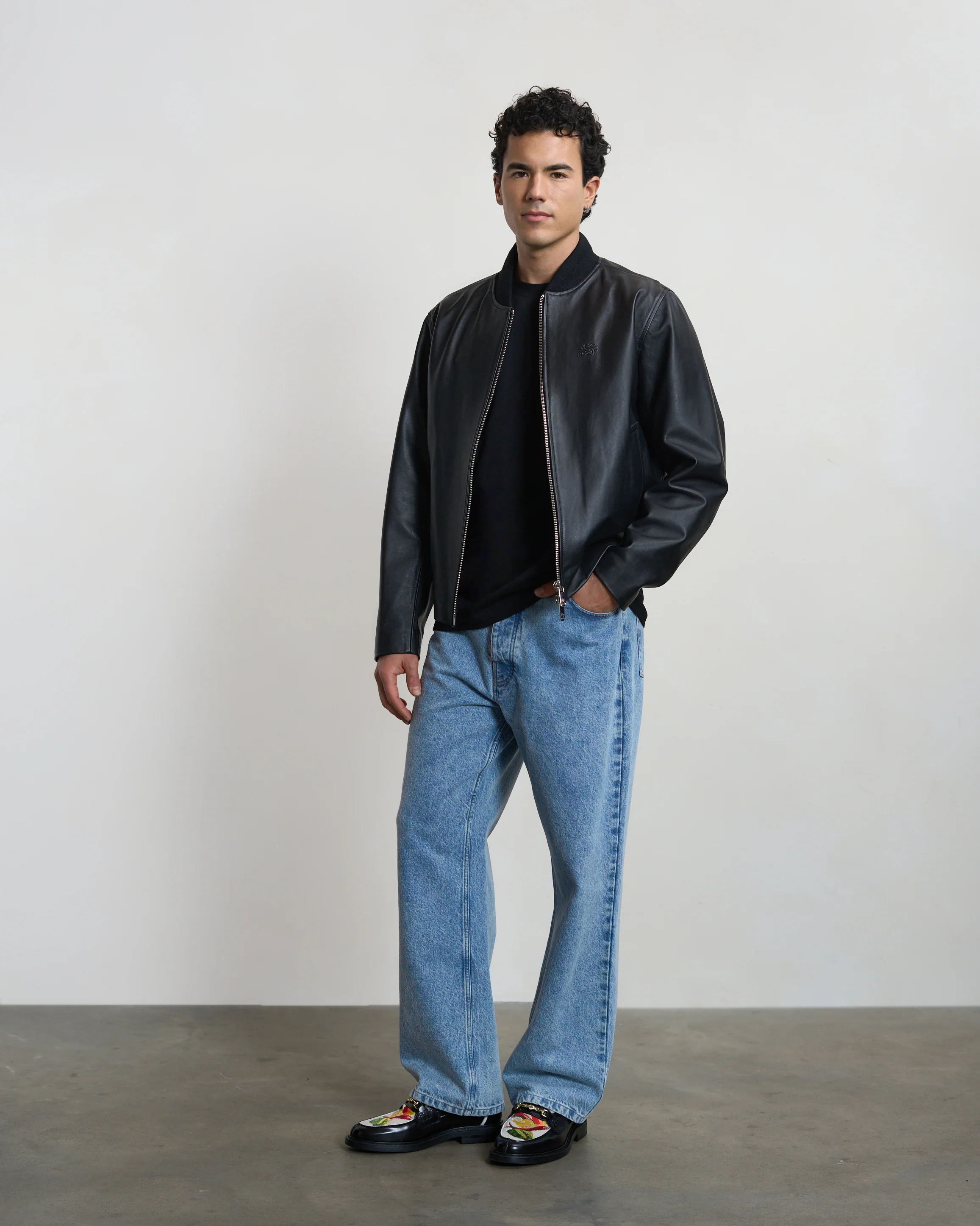 Leather Bomber Jacket Black