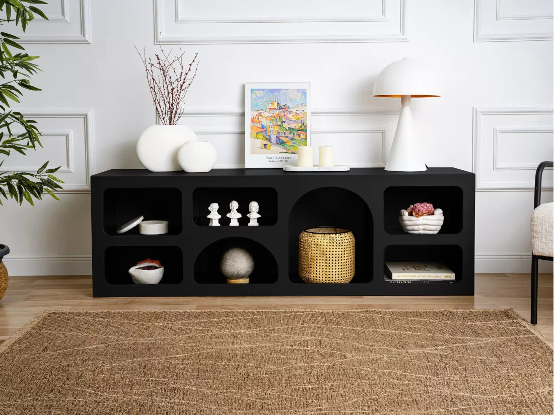 Meuble TV avec 7 niches - Noir - LUELA