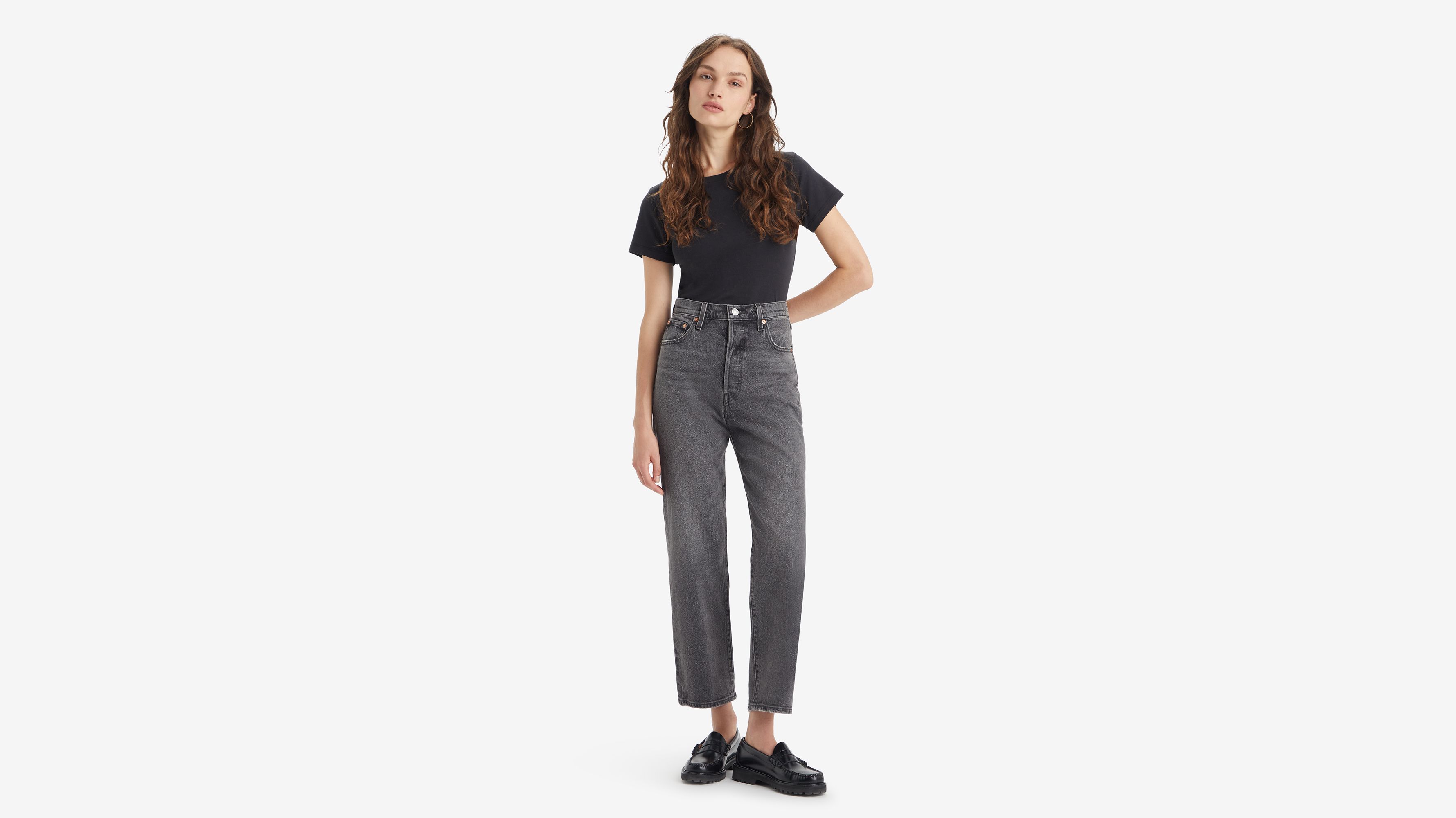 Jean Ribcage Droit Cheville - Black Worn In - Noir