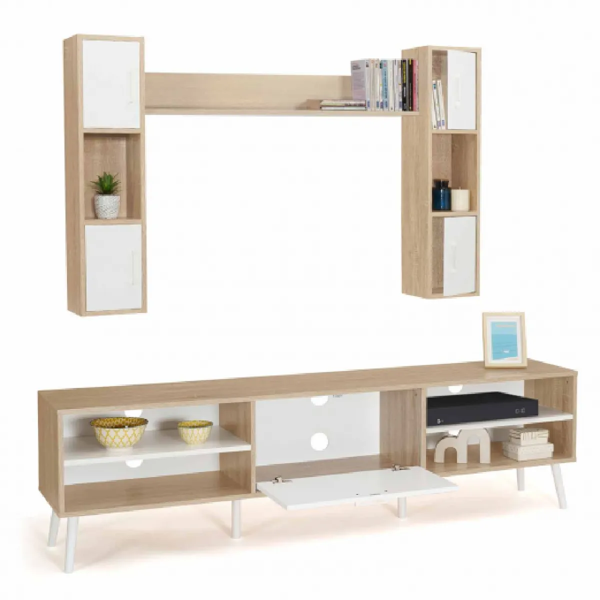 Idmarket MARKET Meuble TV HOUSTON Bois/Blanc