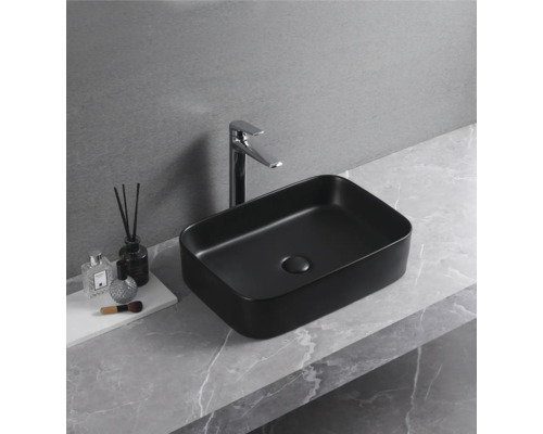 Jungborn opzetwastafel THREE 50 x 35 cm mat zwart incl. keramische afvoerplug