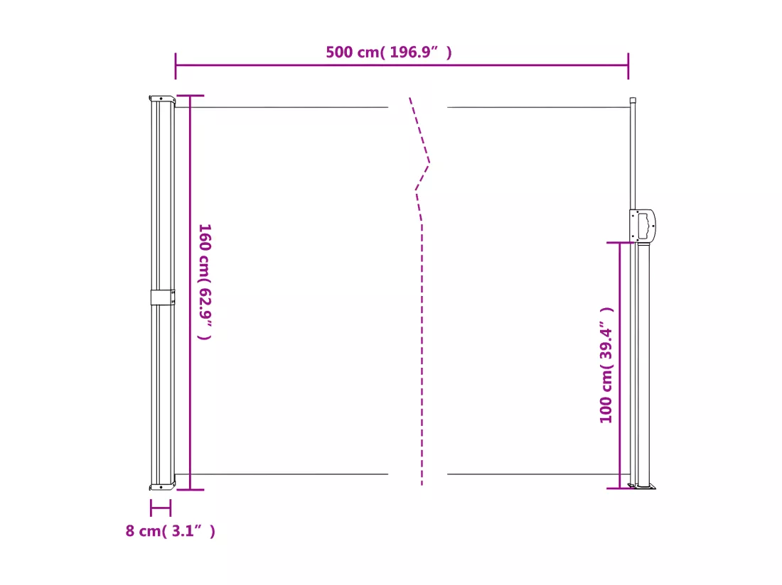 Auvent latéral rétractable marron 160x500 cm