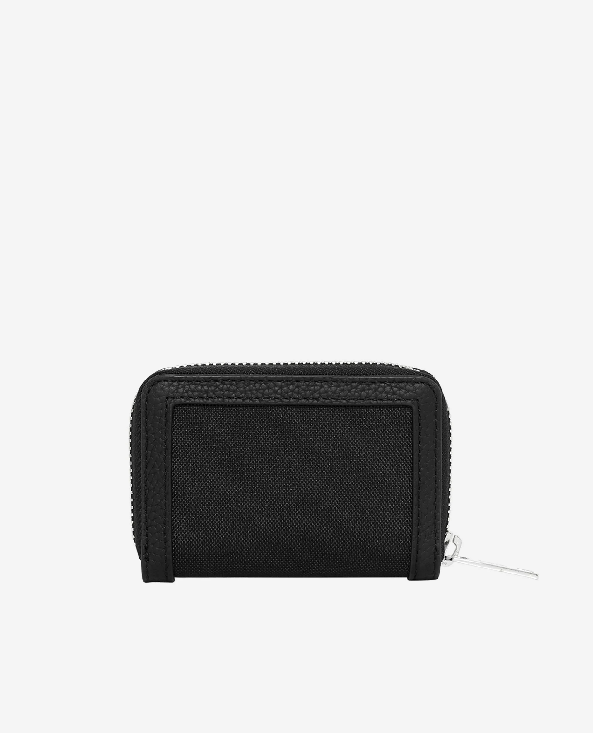 Porte-monnaie en canvas et cuir grainé noir