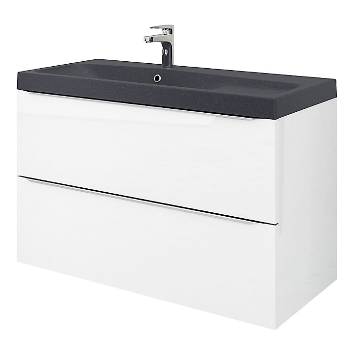 Meuble sous vasque à suspendre GoodHome Imandra blanc 100 cm + Plan vasque noir GoodHome Mila 100 cm