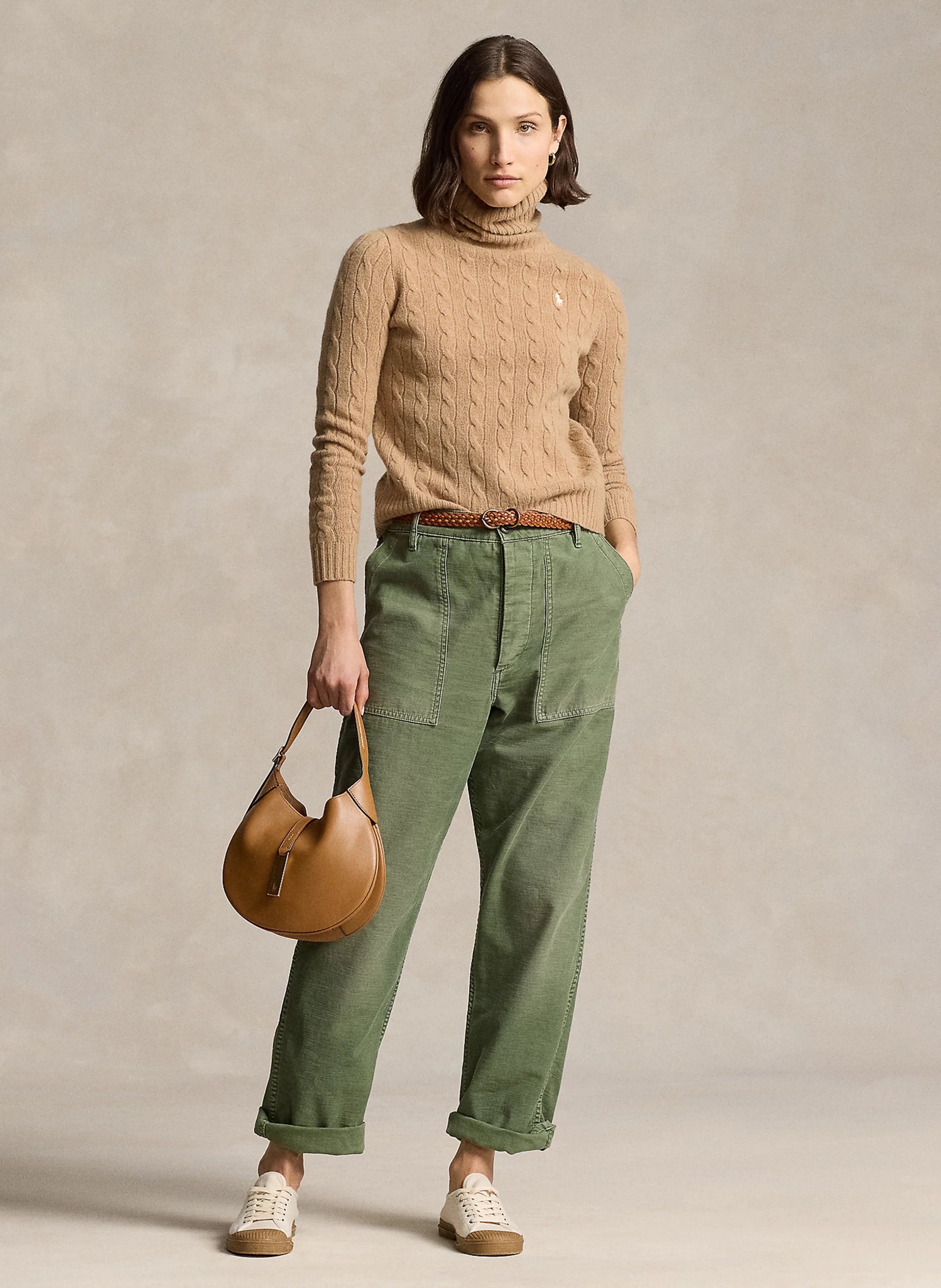 Pull col roulé en laine et cachemire | Beige
