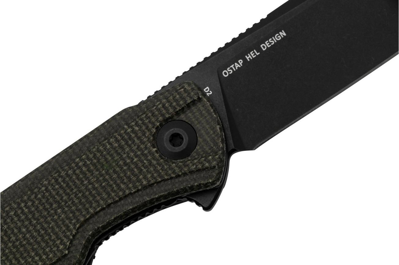 SENCUT Scitus S21042-3 Green Canvas Micarta Black Stonewashed D2, zakmes