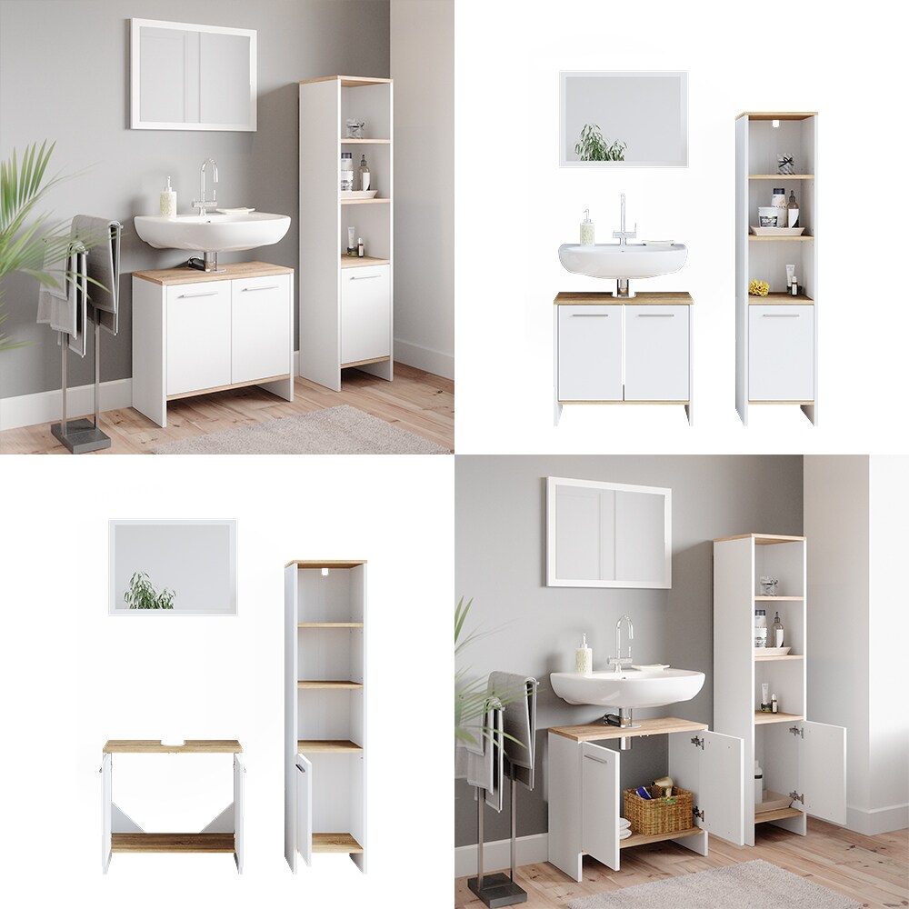 Vicco Badmöbelset Waschtischunterschrank Badspiegel Hochschrank Elvio Weiß Sonoma Badmöbel