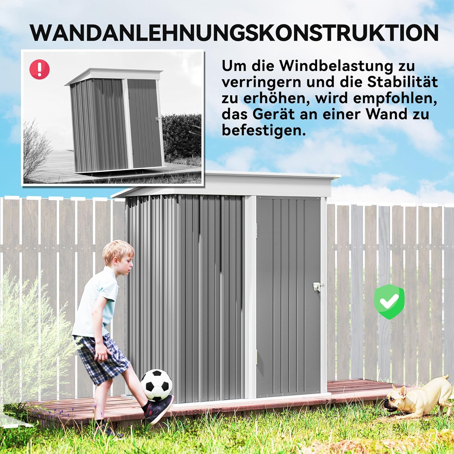 Outsunny Metall Gerätehaus 1,36m² 161 x 95 x 181cm Geräteschuppen mit Pultdach Fundament verstellbare Regale Abschließbarer Tür wetterfest Gartenhaus Outdoor Garten Schuppen für Außenbereich