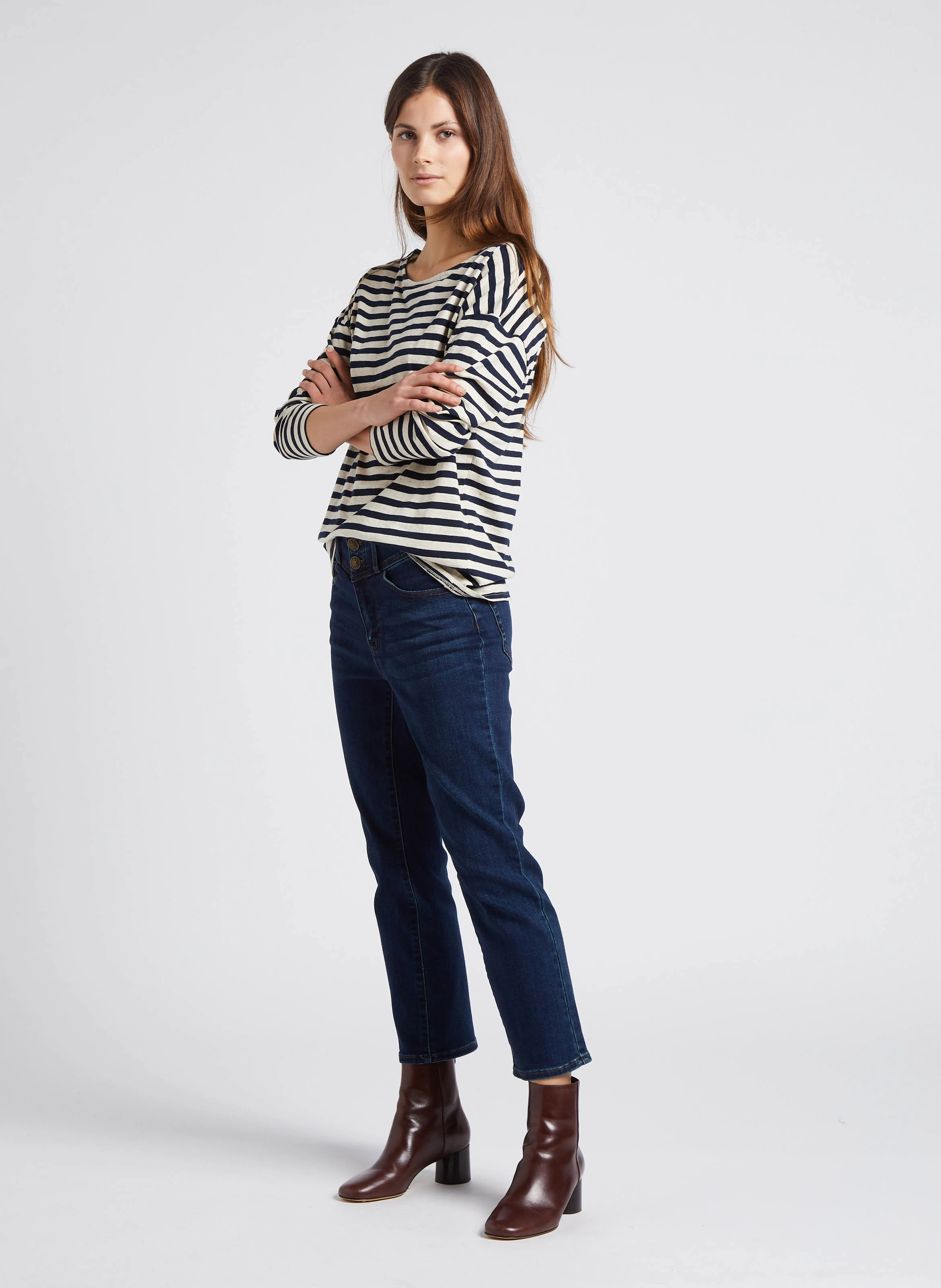 DAISY - Tee-shirt col bateau rayé en coton | Bleu