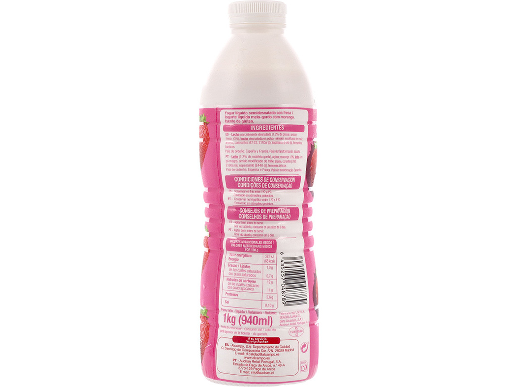 IOGURTE AUCHAN LÍQUIDO MORANGO 1KG