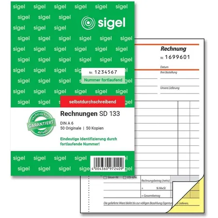 Sigel SD133 Rechnung fortlaufend nummeriert, A6, 2x50Blatt, selbstdurchschreibend