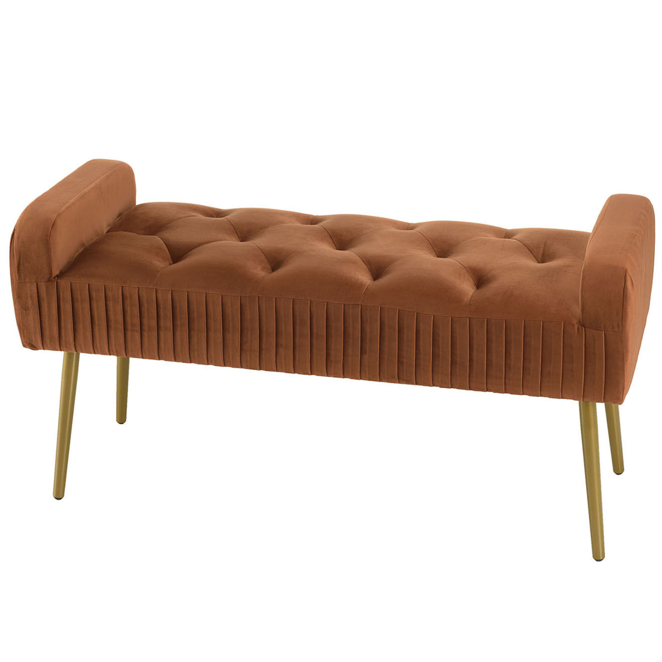 Macabane Banc de lit en velours Albane orange - 103x40x53 cm