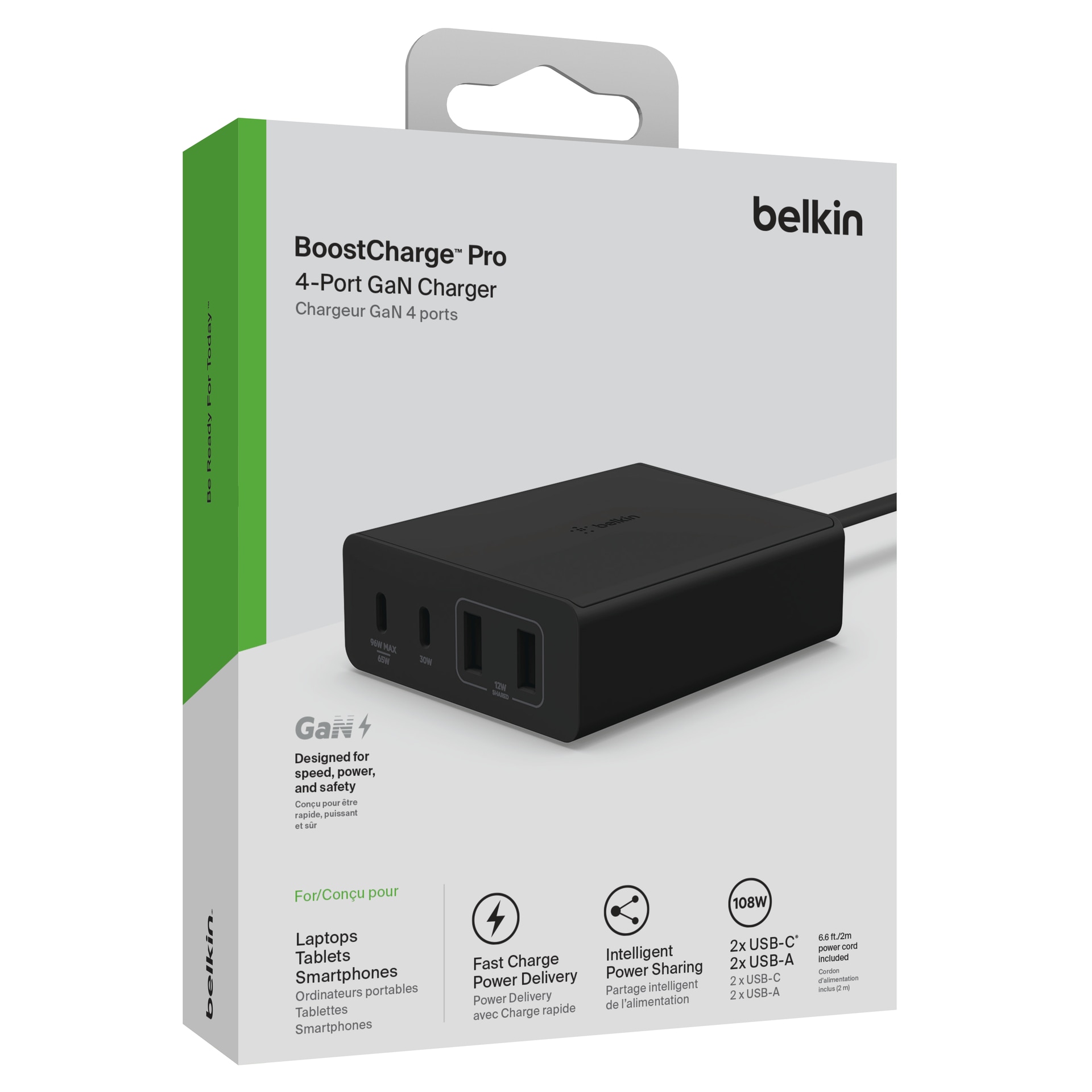 Belkin USB-Ladegerät »BoostCharge Pro 108 Watt 4-Port GaN Ladegerät/Charger« mit 2x USB-C und 2x USB-A (Netzteil für Laptops, Tablets, Smartphones)