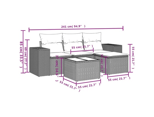 VIDAXL - Canapé Salon de jardin 5 pcs avec coussins noir résine tressée