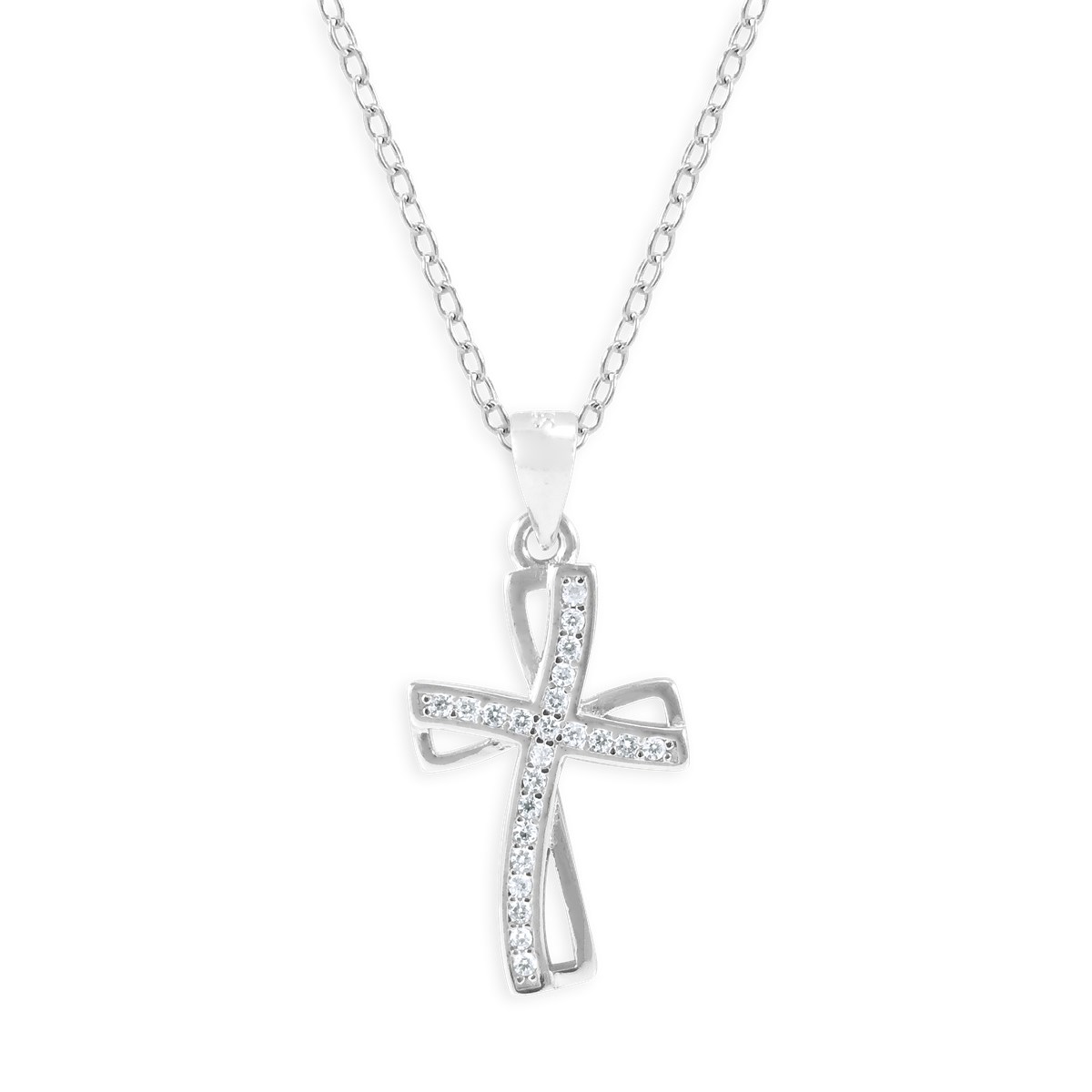 Collier croix en argent 925 rhodié avec oxydes de zirconium
