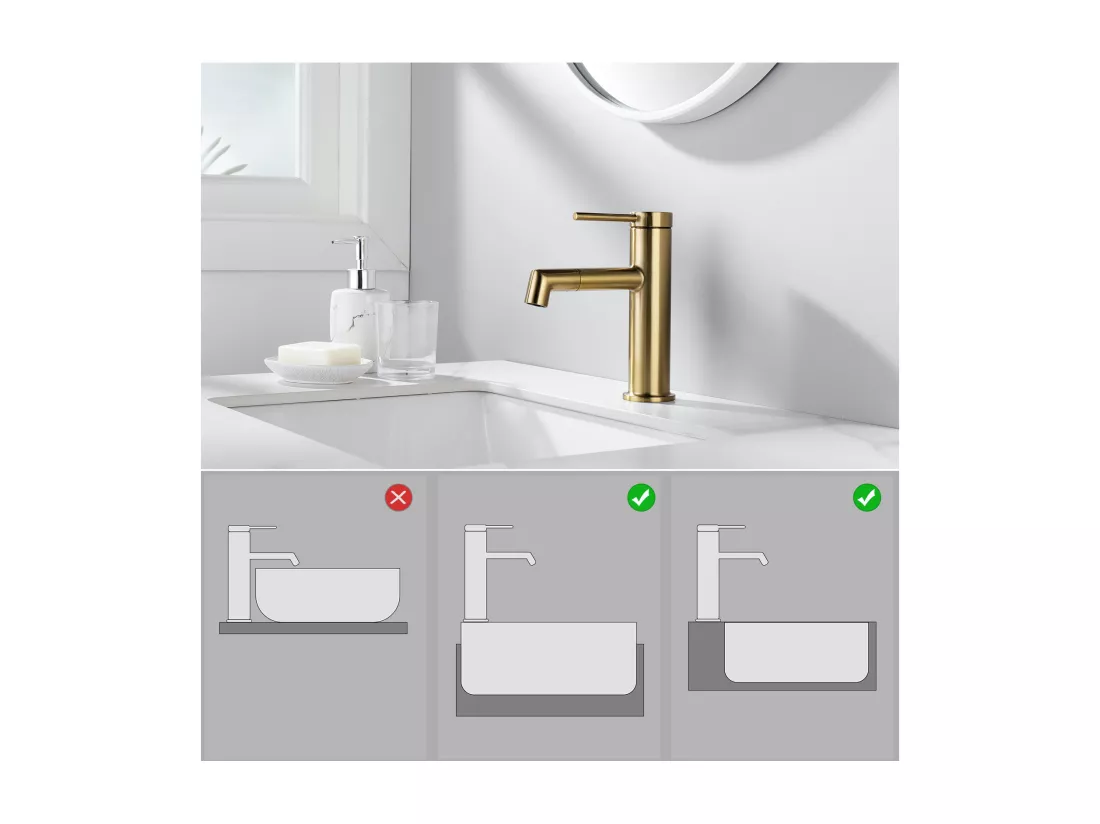 2pcs Robinet de Lavabo Bec Rotation 360°, Mitigeur à Eau Chaude et Froide pour Vasque, Robinet de Salle de Bain avec Barboteur Démotable, Doré