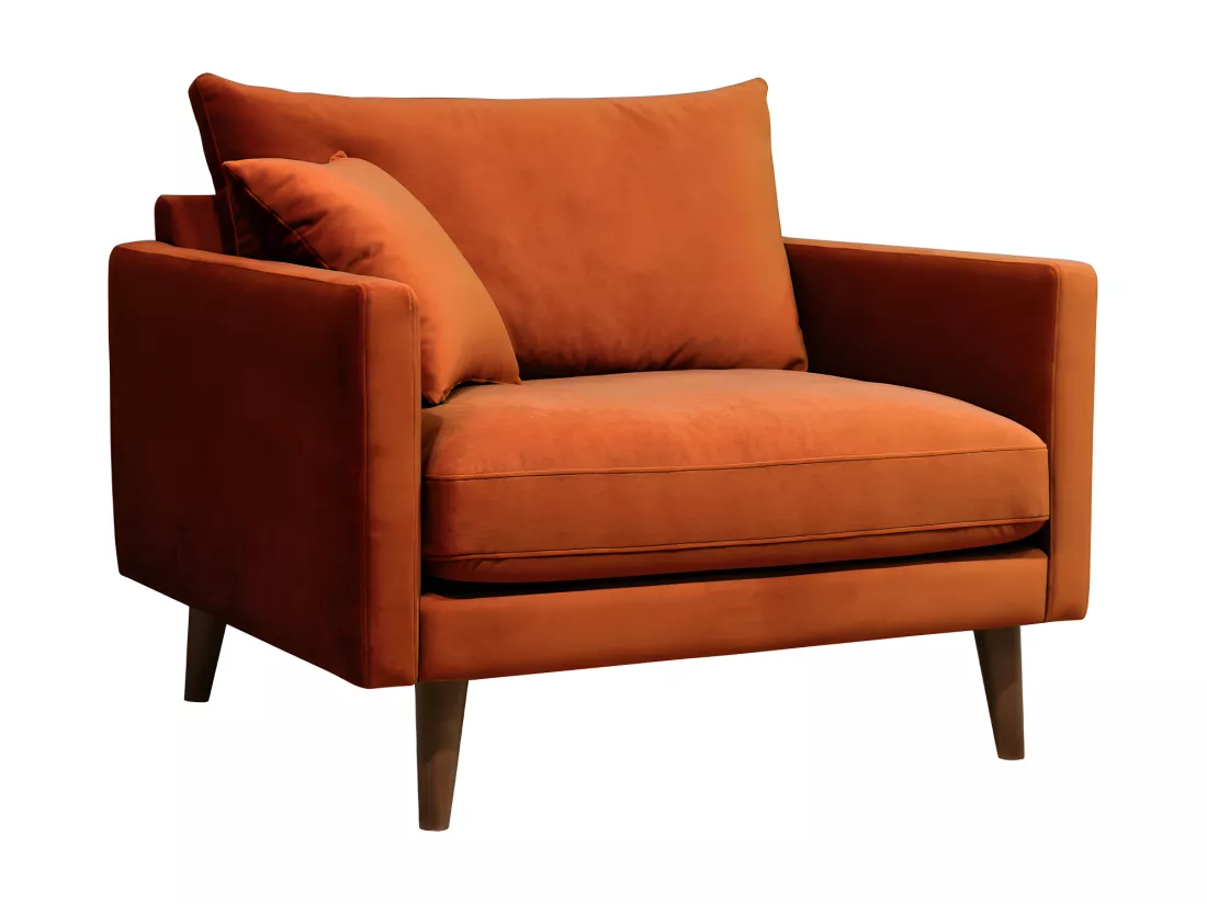 Villabon - Fauteuil XL en velours pieds bois foncé : Couleur - Rouille