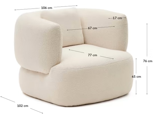 LF - Fauteuil tissu Fauteuil Martina bouclette écru
