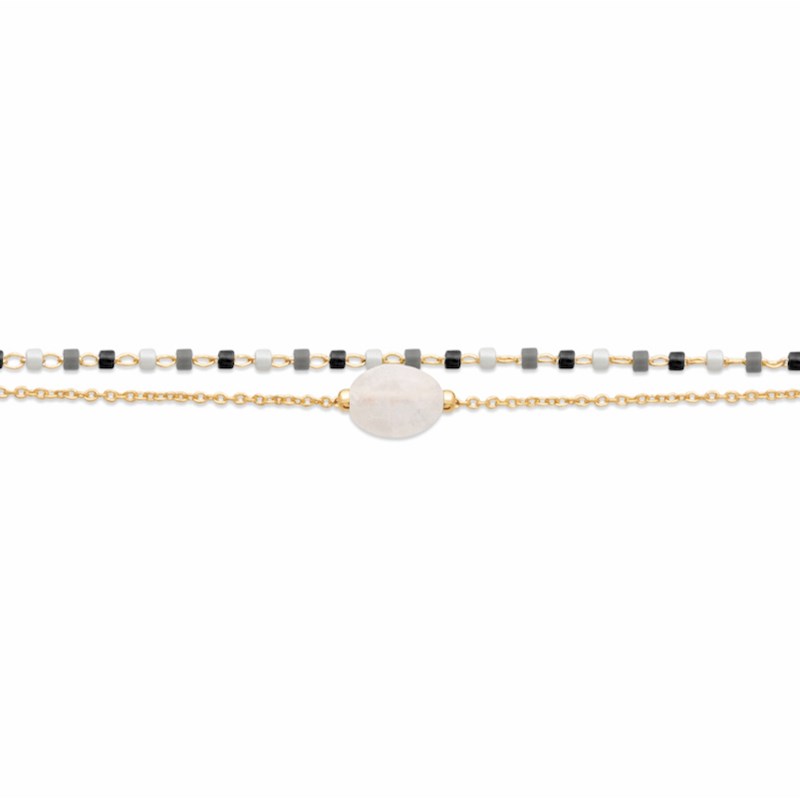 Bracelet Fin Multirang Plaqué Or Pierre de Lune Precieuse