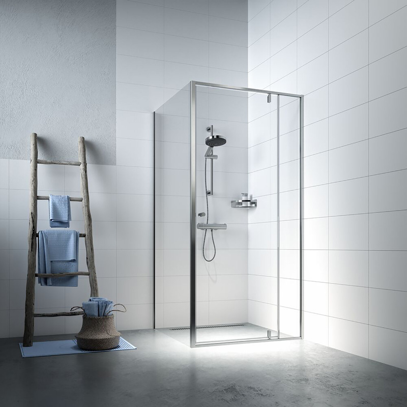 Sealskin Contour draaideur met zijwand 100x100x200 cm, 6 mm helder veiligheidsglas met antikalklaag RVS geborsteld