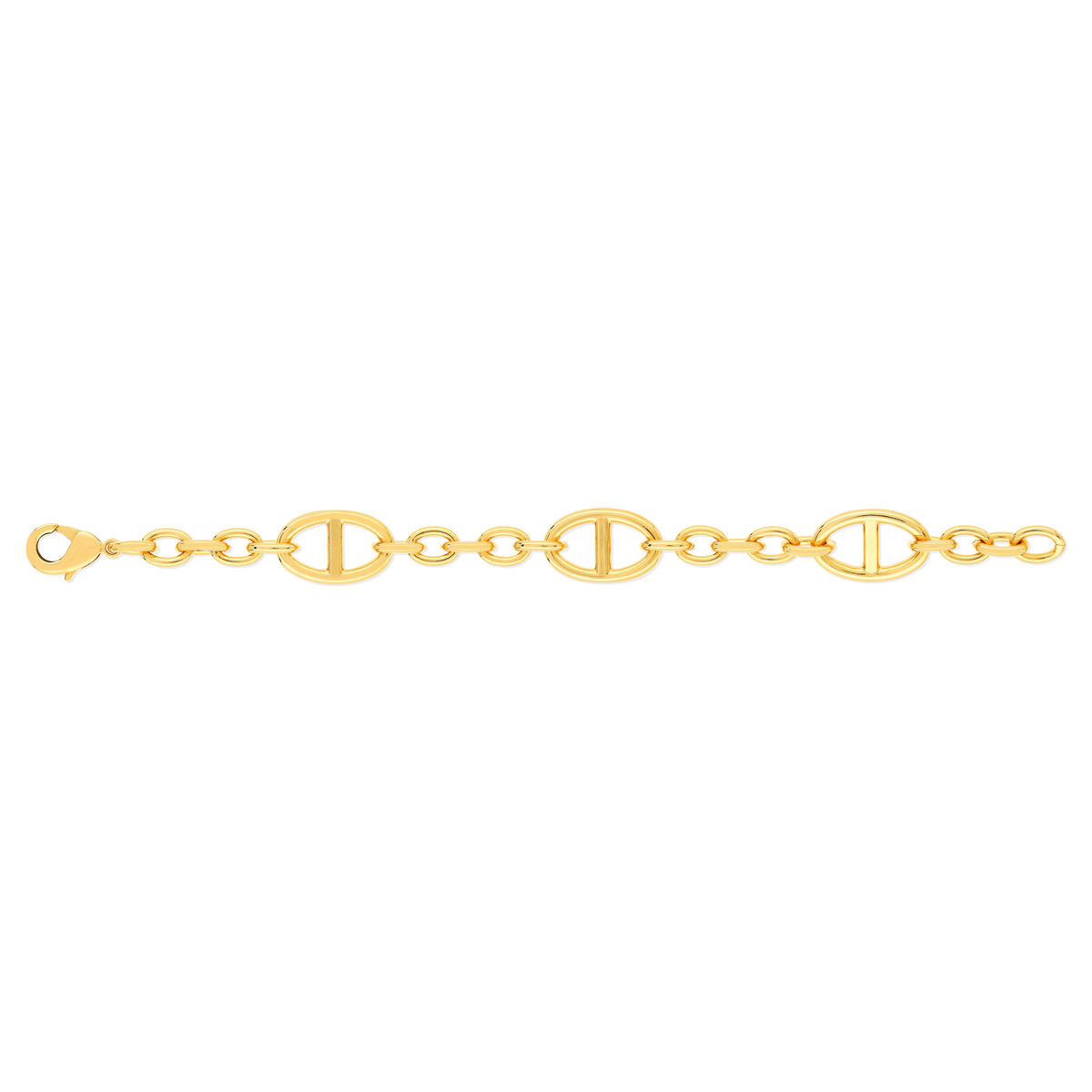 Bracelet plaqué or 20 cm maille marine alternée et maillons ronds