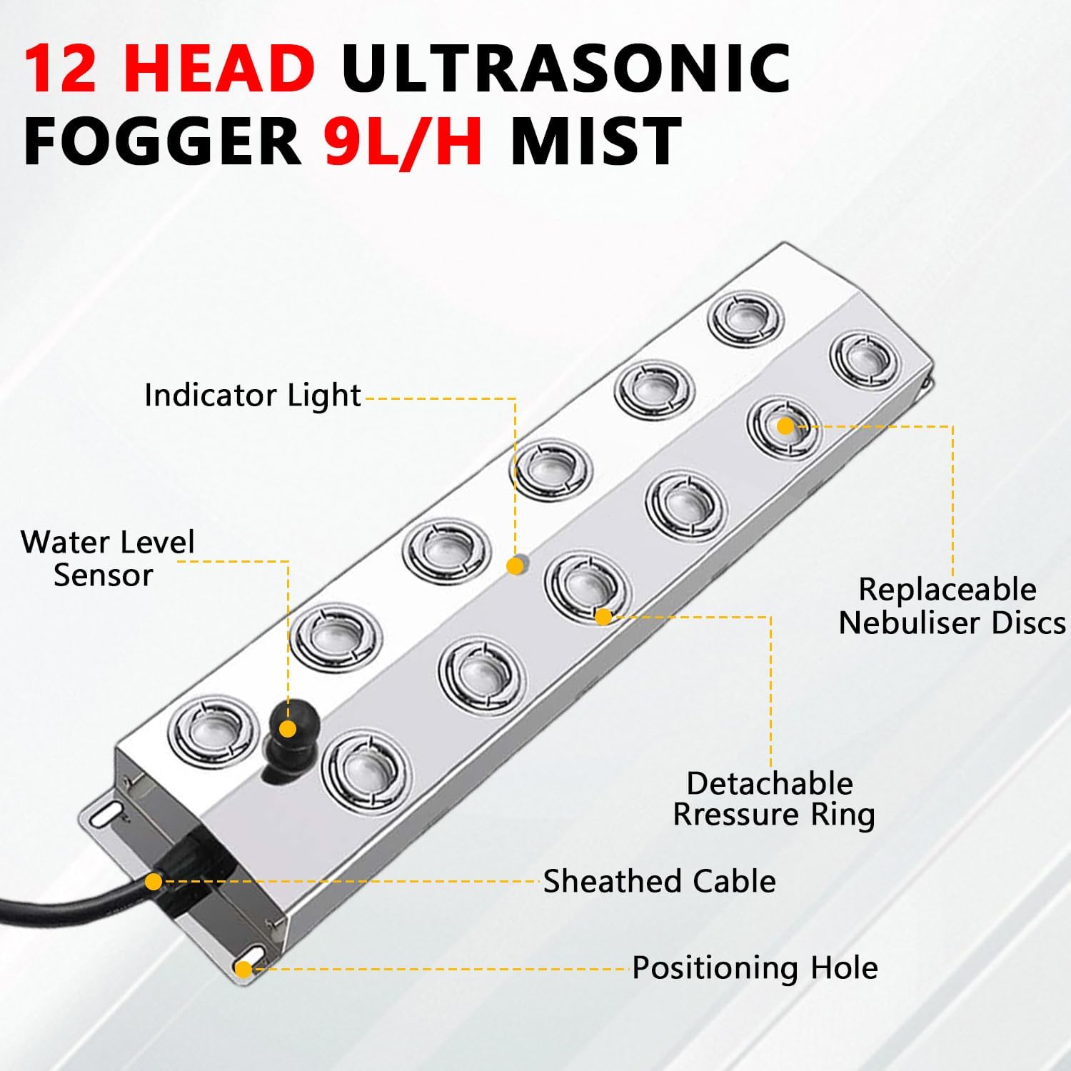 Nebelmacher 12-Kopf Ultraschall Nebelhersteller 9L/H Nebelbefeuchter mit 400W Netzteil Und Boje, Ultraschall Nebelgerät für Gärten, Teichen, Springbrunnen, Halloween Und Weihnachten (12-Kopf)