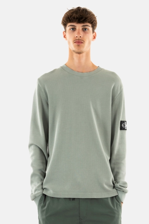Tee shirt manches longues calvin klein jeans washed badge waffle pff slate gray