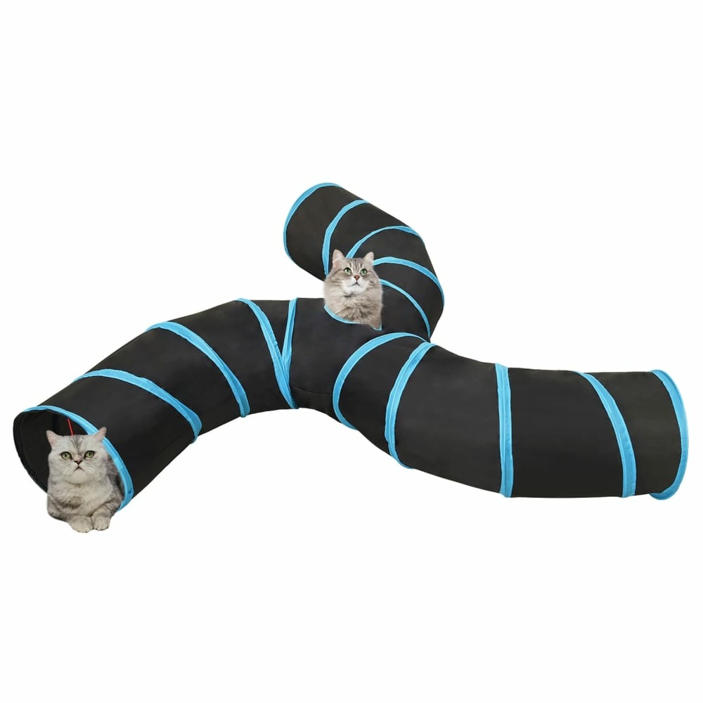 Tunnel pour chats à 3 voies noir et bleu 25 cm polyester