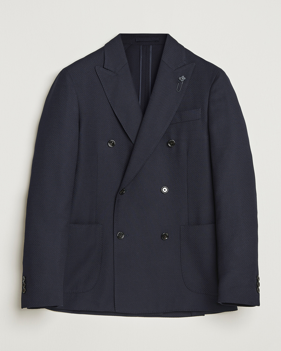 Lardini Double Breasted Twisted Wool Blazer Navy