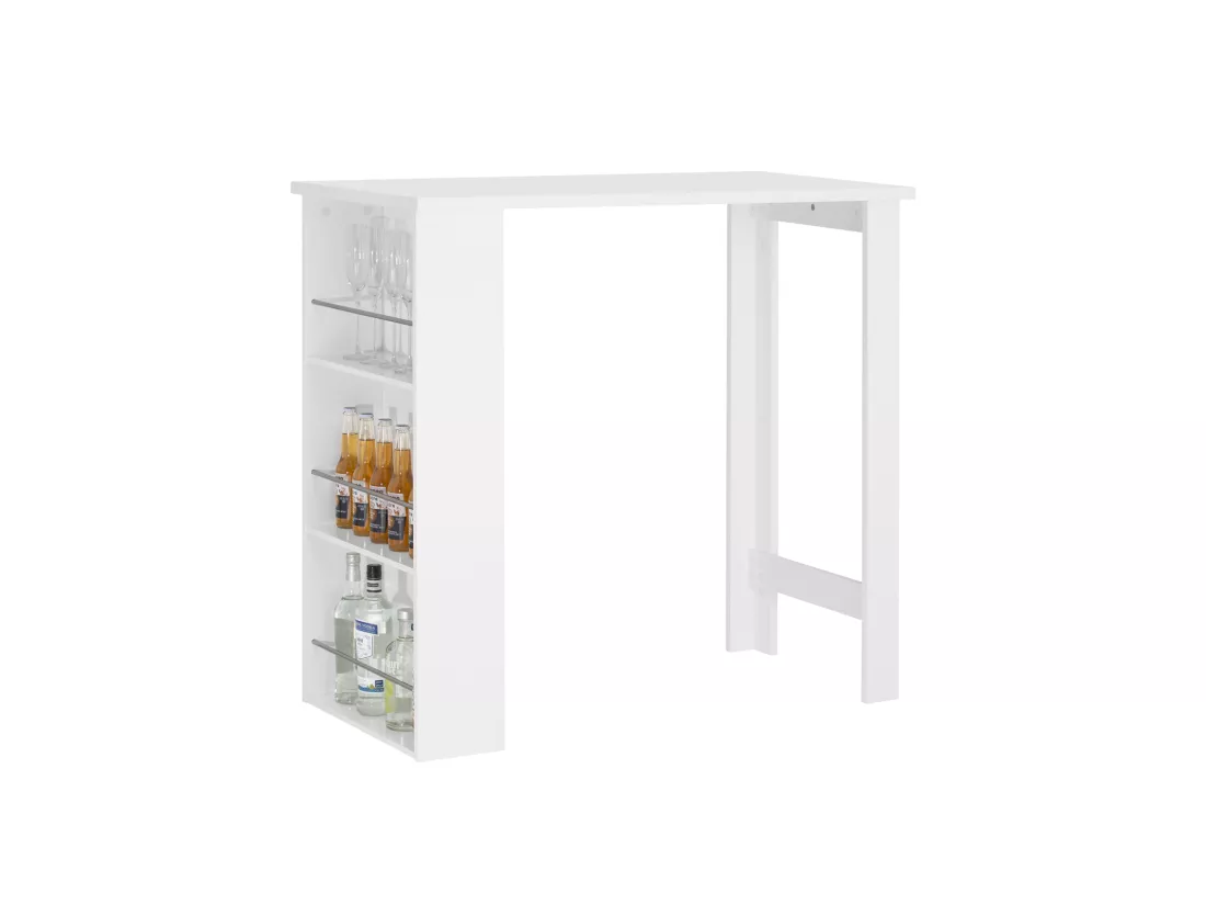 Table Haute De Bar Mange-debout Cuisine Avec Rangements, Blanc, Fwt17-w