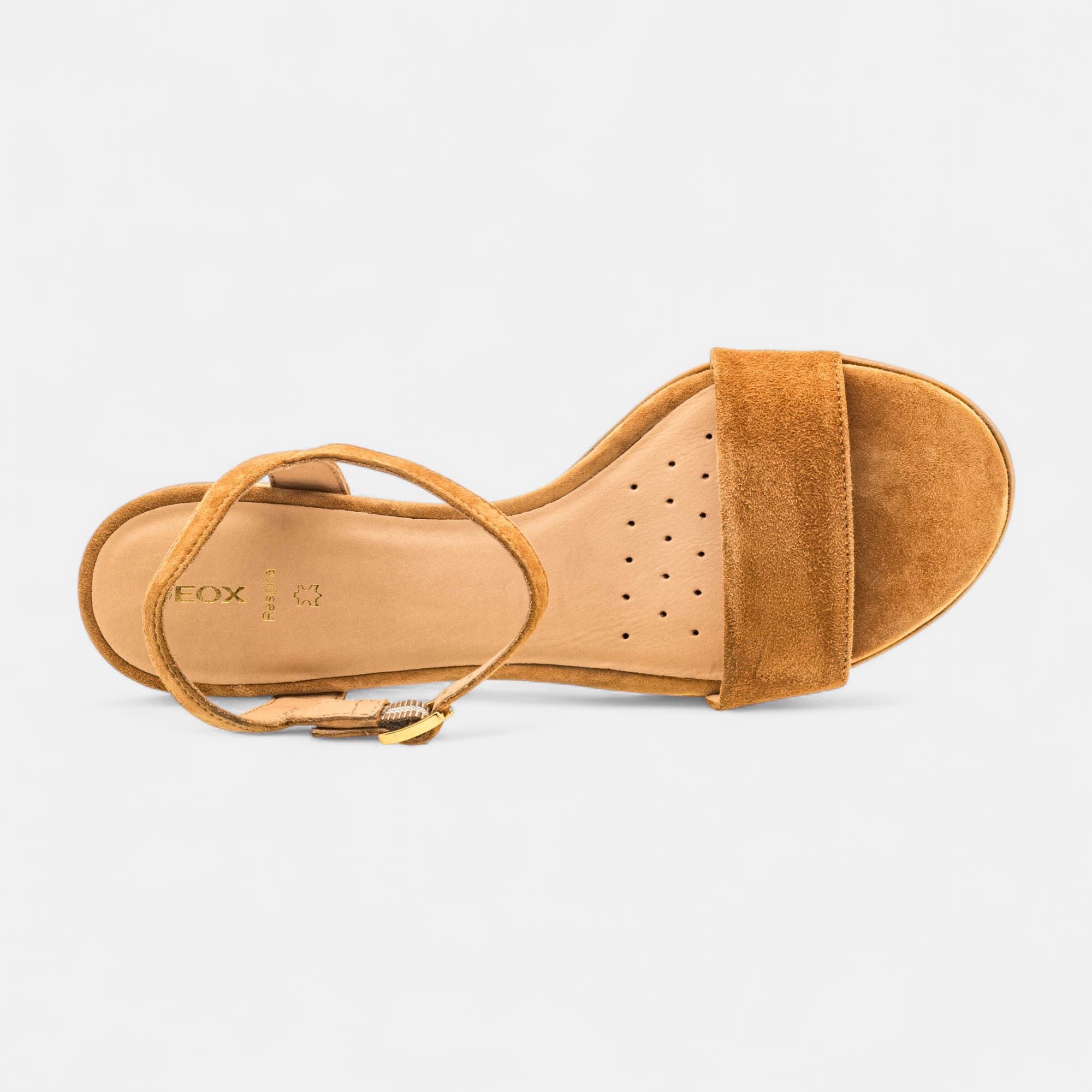 Nu-pieds à talon compensé Femme en cuir cognac