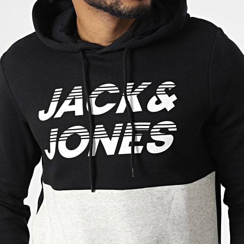 Sweat Capuche Break Noir Gris Chiné
