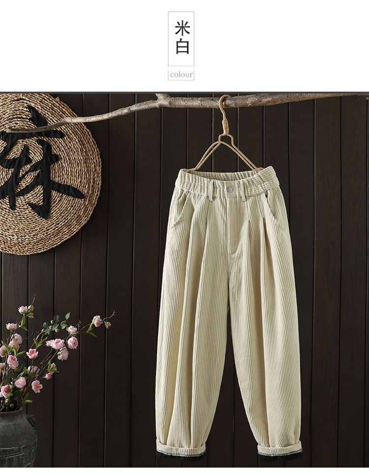 ZIMO - Effen corduroy broek met rechte pijpen en elastische taille, gevoerd met fleece